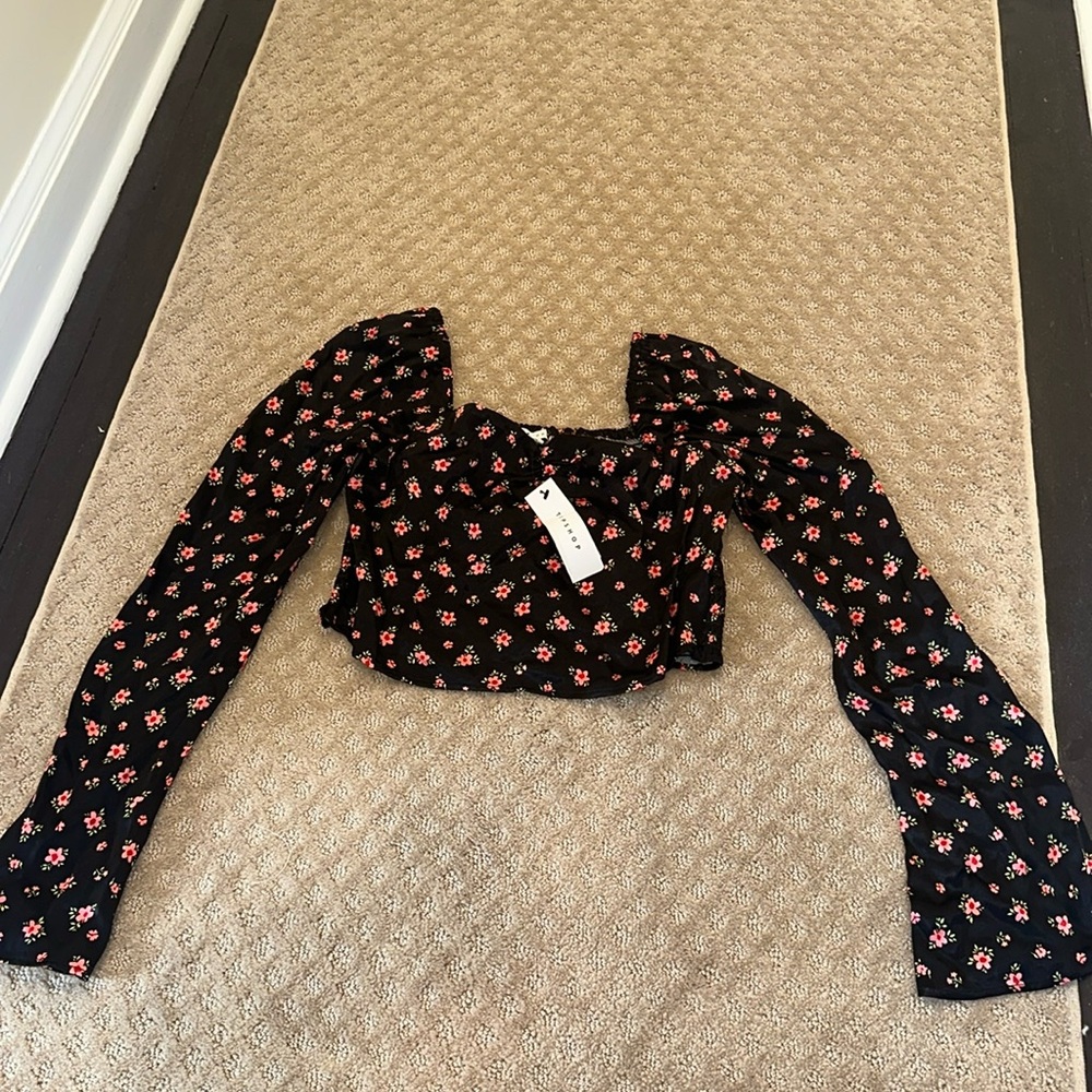 NWT satin Top Shop long sleeved crop top